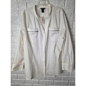 LANE BRYANT Women's size 28 blouse long sleeve NWT Ivory Stretch